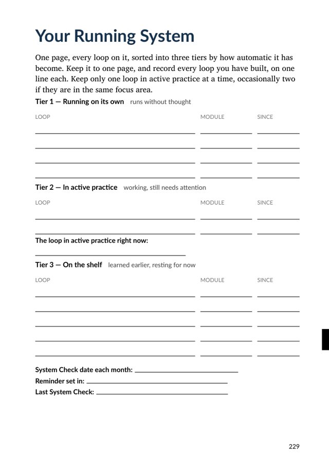 The Running System worksheet from Module 8