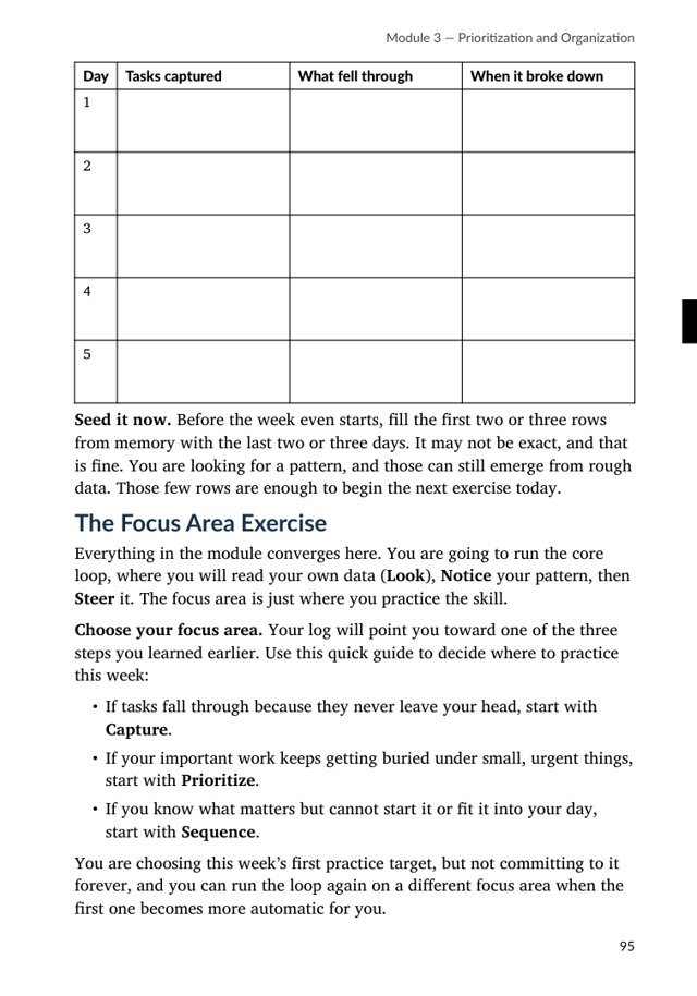 A tasks log page from Module 3